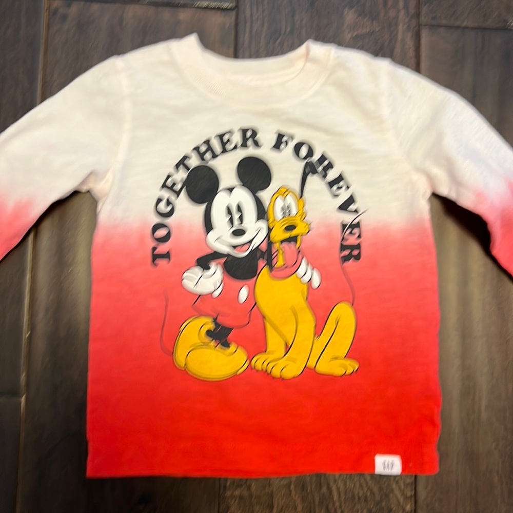 Baby Gap Unisex Disney Mickey Mouse and Pluto Together Forever Dip Dyed shirt